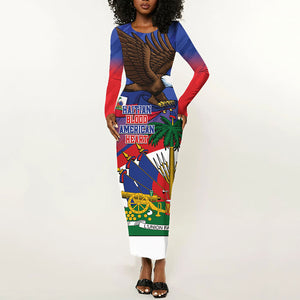 Haiti Flag Day Long Sleeve Bodycon Dress Haitian Blood American Heart Eagle With Flag