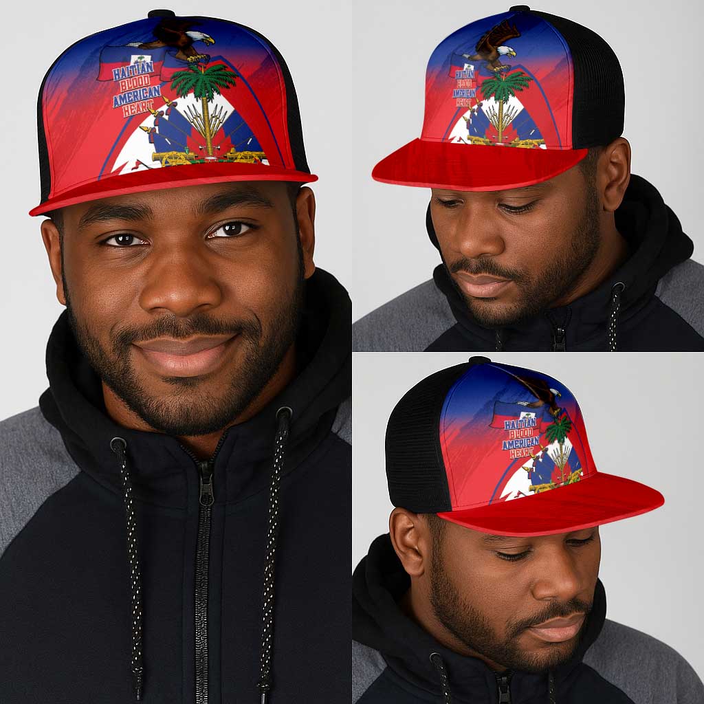Haiti Flag Day Mesh Trucker Cap Haitian Blood American Heart Eagle With Flag