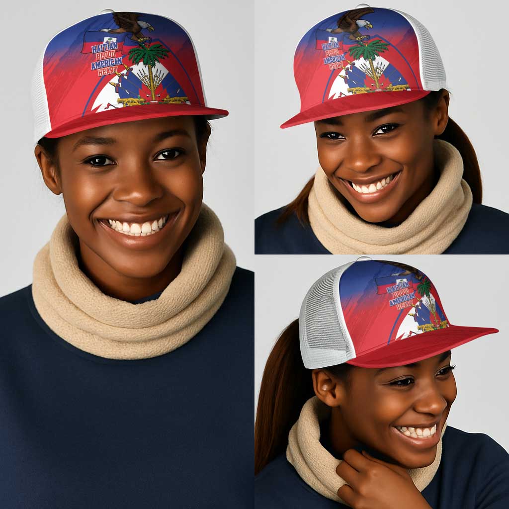 Haiti Flag Day Mesh Trucker Cap Haitian Blood American Heart Eagle With Flag