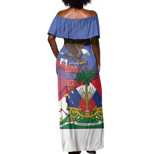 Haiti Flag Day Off Shoulder Maxi Dress Haitian Blood American Heart Eagle With Flag