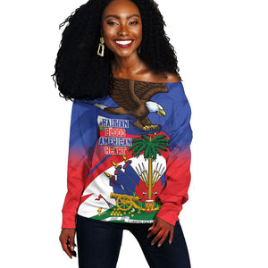 Haiti Flag Day Off Shoulder Sweater Haitian Blood American Heart Eagle With Flag