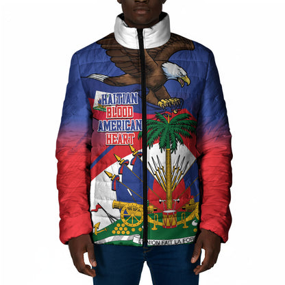 Haiti Flag Day Padded Jacket Haitian Blood American Heart Eagle With Flag