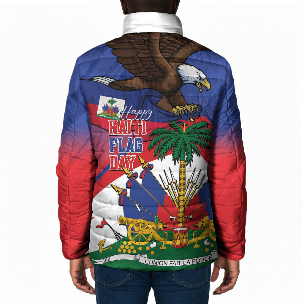 Haiti Flag Day Padded Jacket Haitian Blood American Heart Eagle With Flag