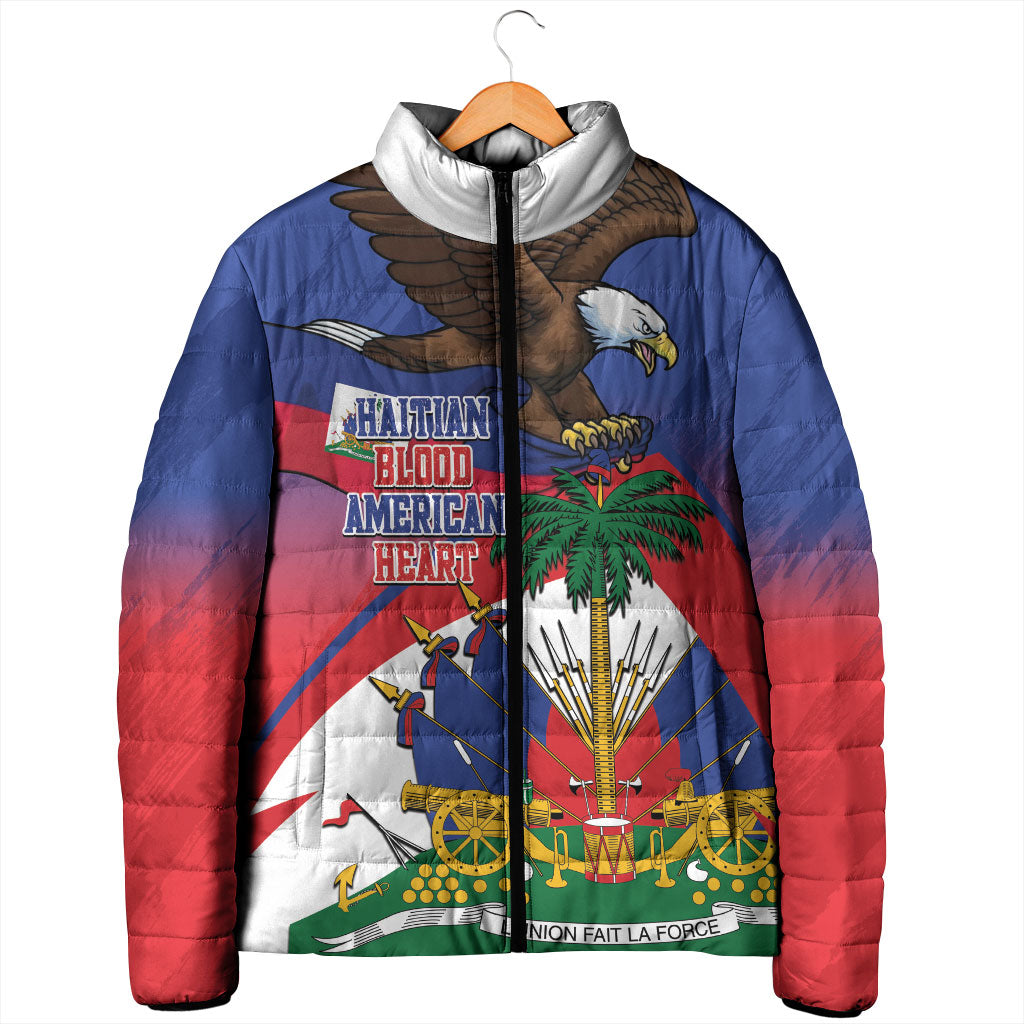 Haiti Flag Day Padded Jacket Haitian Blood American Heart Eagle With Flag