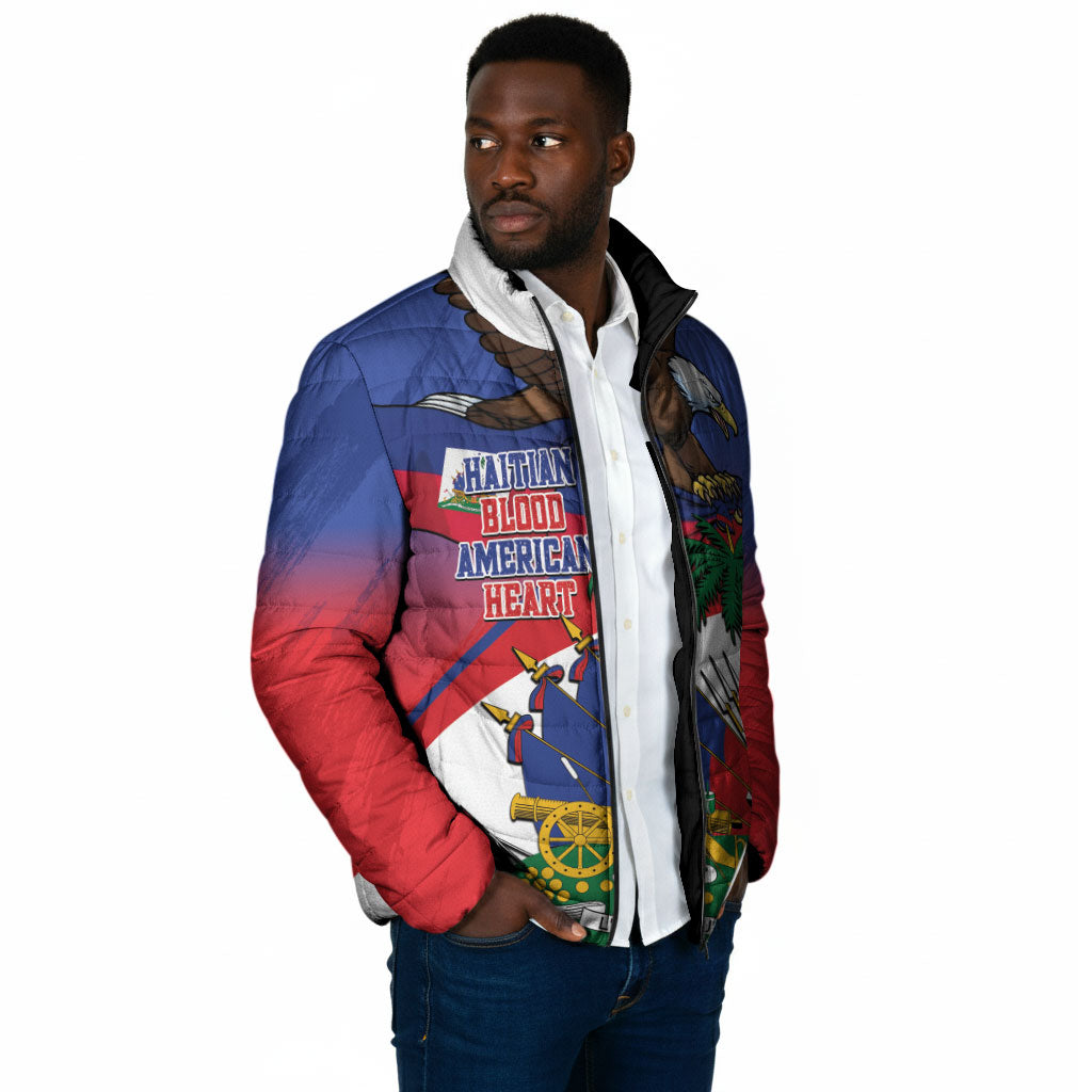 Haiti Flag Day Padded Jacket Haitian Blood American Heart Eagle With Flag