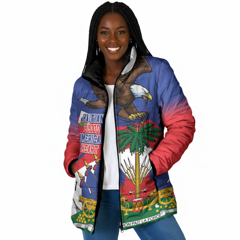 Haiti Flag Day Padded Jacket Haitian Blood American Heart Eagle With Flag