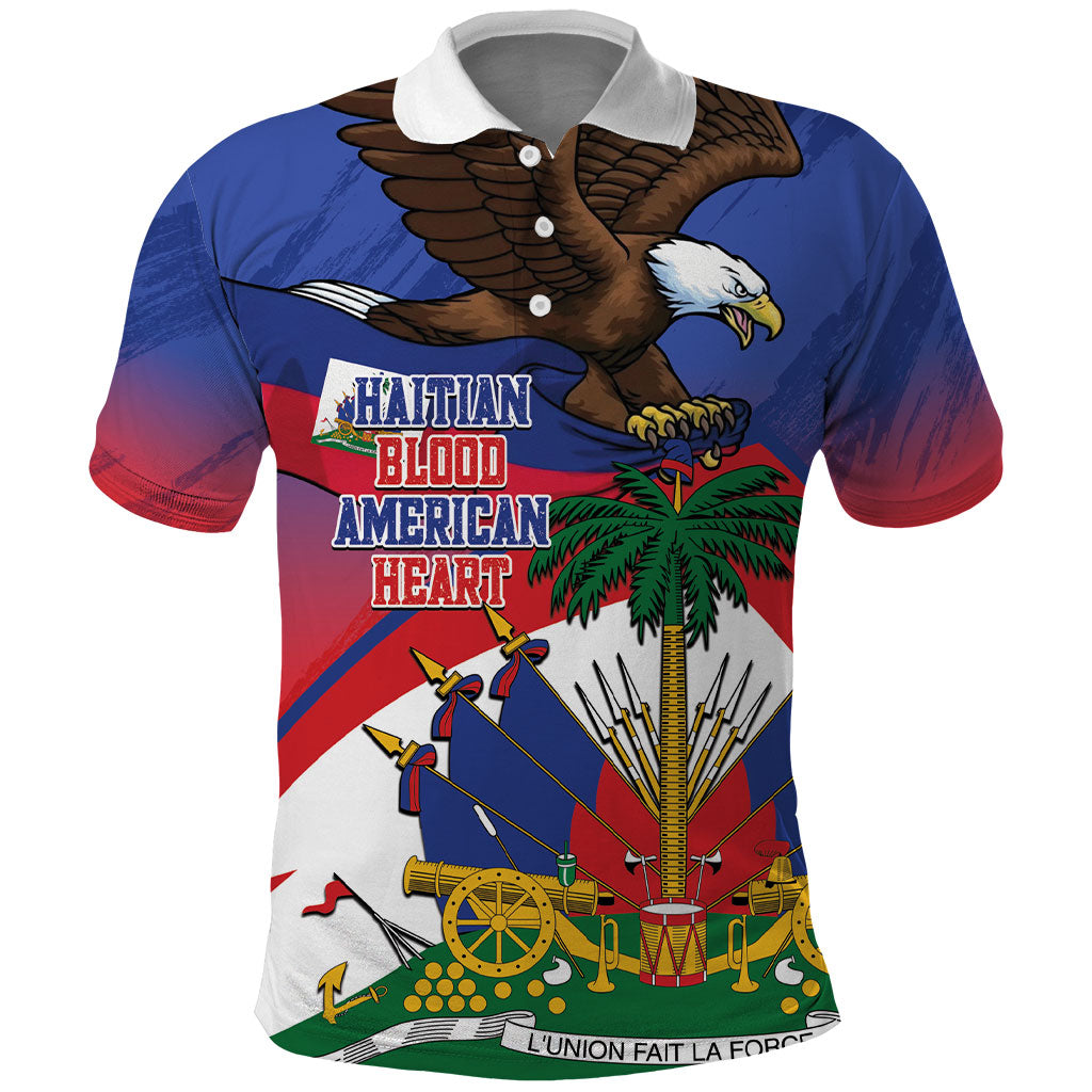 Haiti Flag Day Polo Shirt Haitian Blood American Heart Eagle With Flag