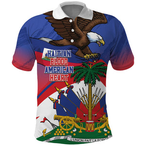Haiti Flag Day Polo Shirt Haitian Blood American Heart Eagle With Flag