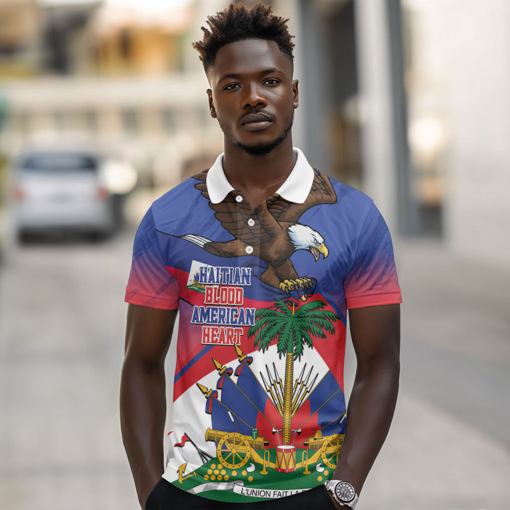 Haiti Flag Day Polo Shirt Haitian Blood American Heart Eagle With Flag