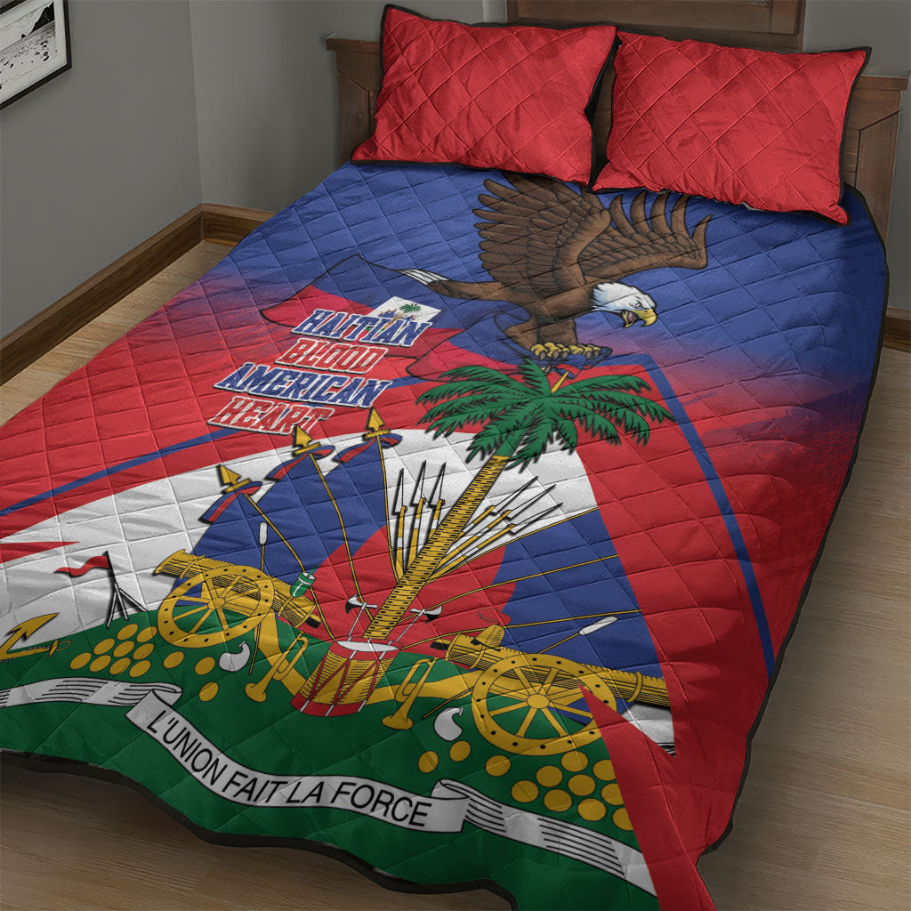 Haiti Flag Day Quilt Bed Set Haitian Blood American Heart Eagle With Flag