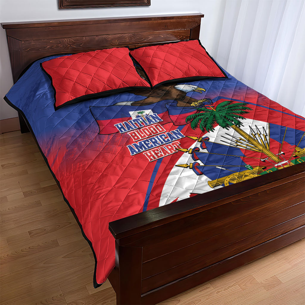 Haiti Flag Day Quilt Bed Set Haitian Blood American Heart Eagle With Flag