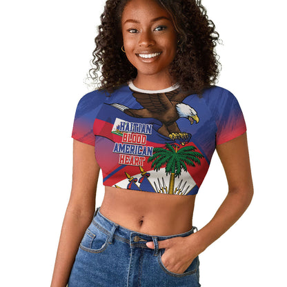 Haiti Flag Day Raglan Cropped T shirt Haitian Blood American Heart Eagle With Flag