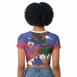 Haiti Flag Day Raglan Cropped T shirt Haitian Blood American Heart Eagle With Flag