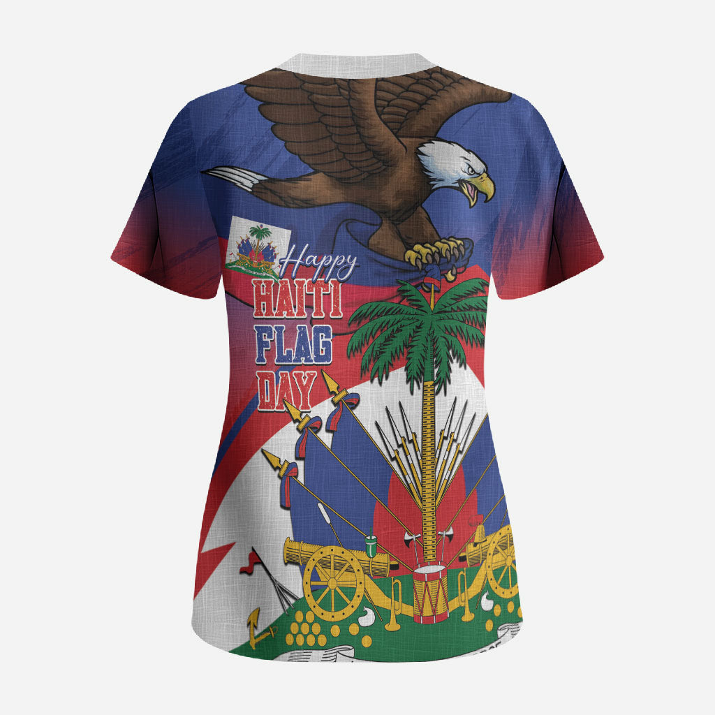 Haiti Flag Day Scrub Top Haitian Blood American Heart Eagle With Flag