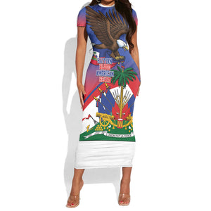 Haiti Flag Day Short Sleeve Bodycon Dress Haitian Blood American Heart Eagle With Flag