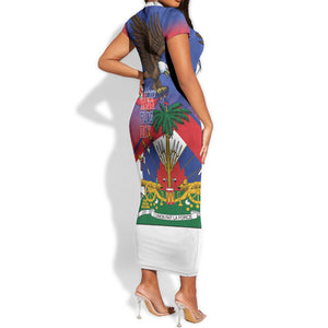 Haiti Flag Day Short Sleeve Bodycon Dress Haitian Blood American Heart Eagle With Flag