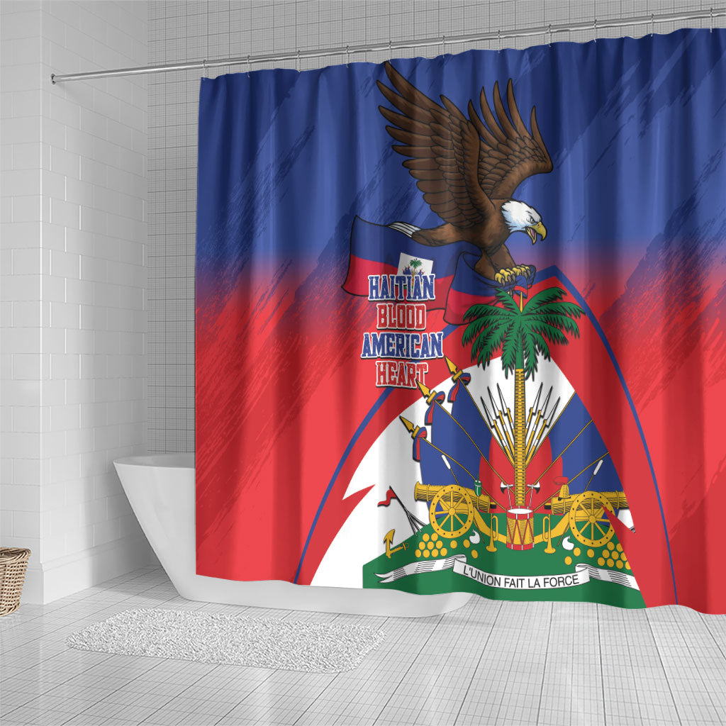 Haiti Flag Day Shower Curtain Haitian Blood American Heart Eagle With Flag