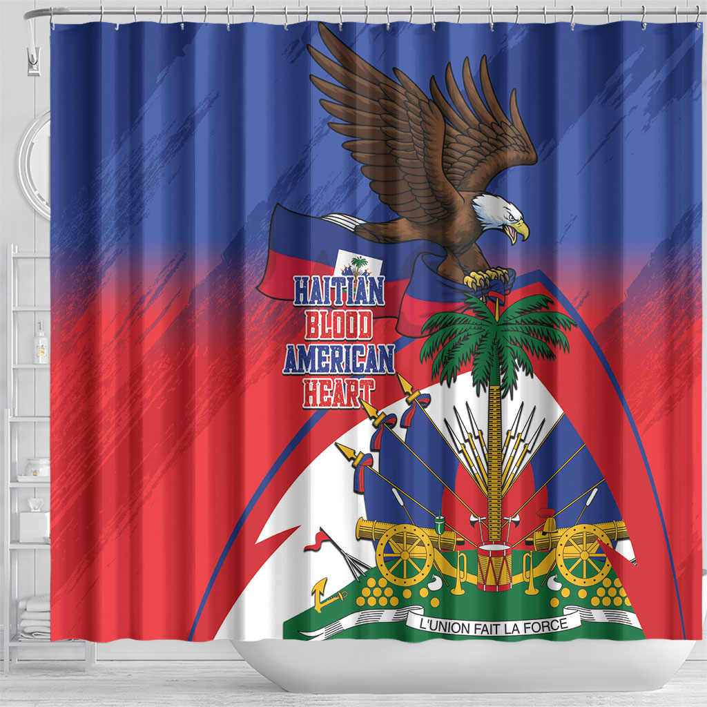 Haiti Flag Day Shower Curtain Haitian Blood American Heart Eagle With Flag