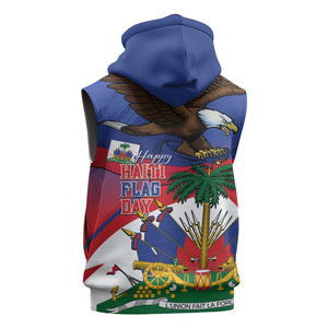 Haiti Flag Day Sleeveless Hoodie Haitian Blood American Heart Eagle With Flag