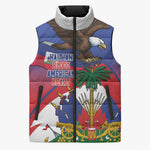Haiti Flag Day Sleeveless Puffer Jacket Haitian Blood American Heart Eagle With Flag