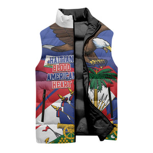 Haiti Flag Day Sleeveless Puffer Jacket Haitian Blood American Heart Eagle With Flag