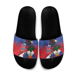 Haiti Flag Day Slide Sandals Haitian Blood American Heart Eagle With Flag