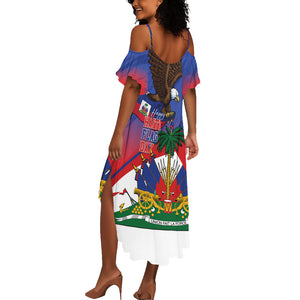 Haiti Flag Day Summer Maxi Dress Haitian Blood American Heart Eagle With Flag