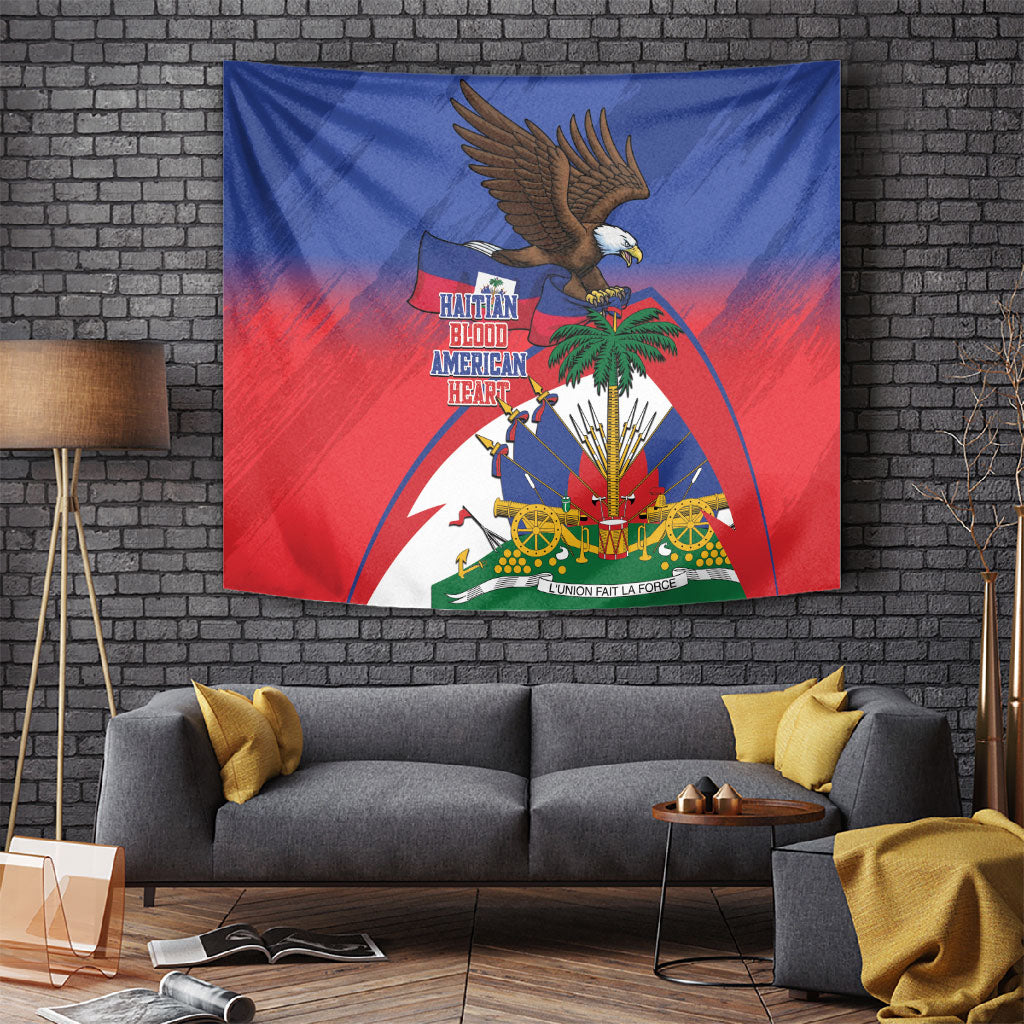 Haiti Flag Day Tapestry Haitian Blood American Heart Eagle With Flag