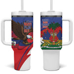 Haiti Flag Day Tumbler With Handle Haitian Blood American Heart Eagle With Flag