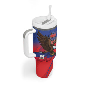 Haiti Flag Day Tumbler With Handle Haitian Blood American Heart Eagle With Flag