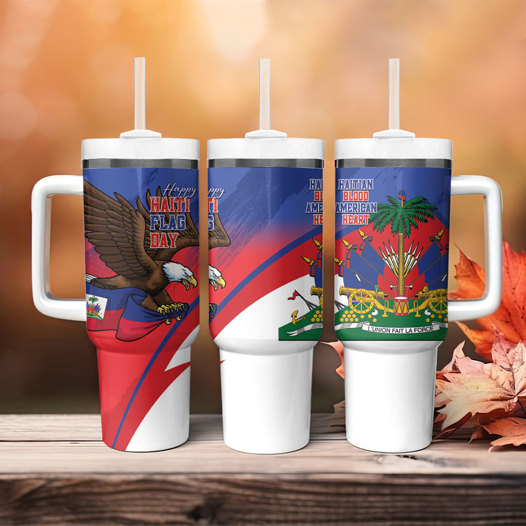 Haiti Flag Day Tumbler With Handle Haitian Blood American Heart Eagle With Flag