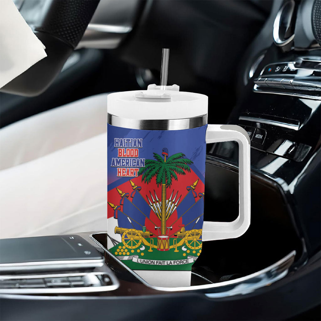 Haiti Flag Day Tumbler With Handle Haitian Blood American Heart Eagle With Flag