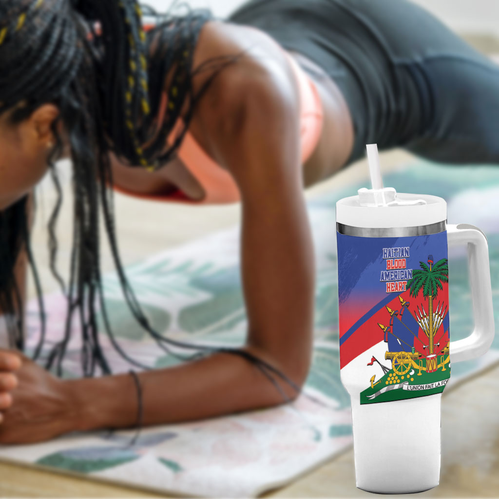 Haiti Flag Day Tumbler With Handle Haitian Blood American Heart Eagle With Flag