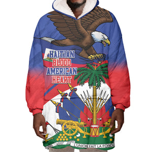 Haiti Flag Day Wearable Blanket Hoodie Haitian Blood American Heart Eagle With Flag