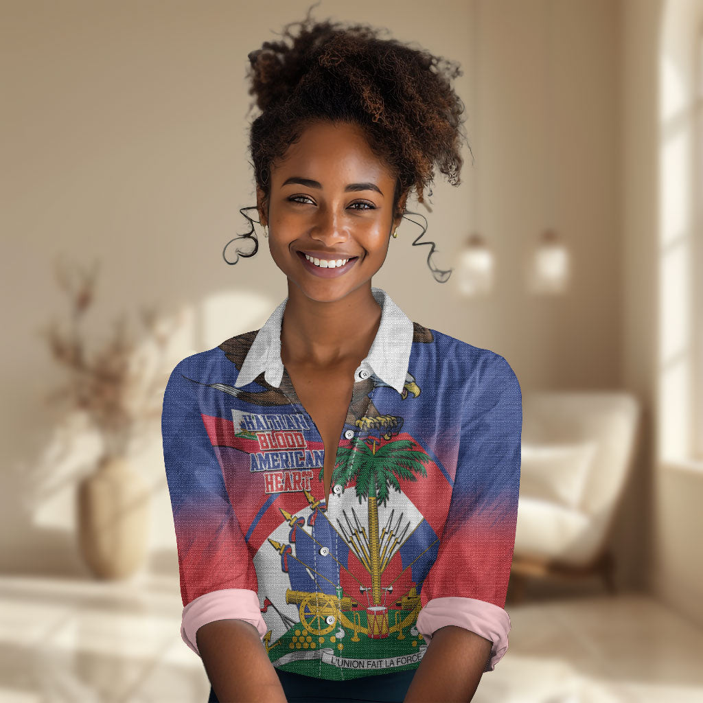 Haiti Flag Day Women Casual Shirt Haitian Blood American Heart Eagle With Flag