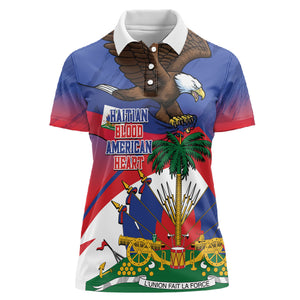 Haiti Flag Day Women Polo Shirt Haitian Blood American Heart Eagle With Flag