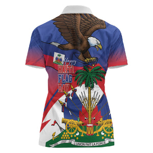 Haiti Flag Day Women Polo Shirt Haitian Blood American Heart Eagle With Flag