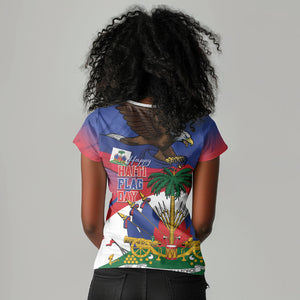 Haiti Flag Day Women V-Neck T-Shirt Haitian Blood American Heart Eagle With Flag