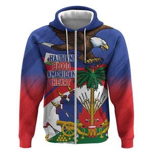 Haiti Flag Day Zip Hoodie Haitian Blood American Heart Eagle With Flag
