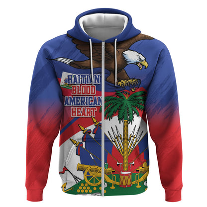 Haiti Flag Day Zip Hoodie Haitian Blood American Heart Eagle With Flag
