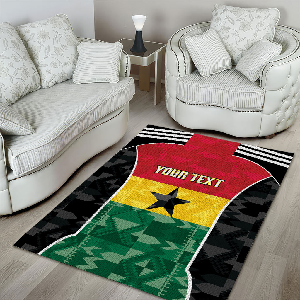 Ghana Football Custom Area Rug Go Black Queens Kente Pattern