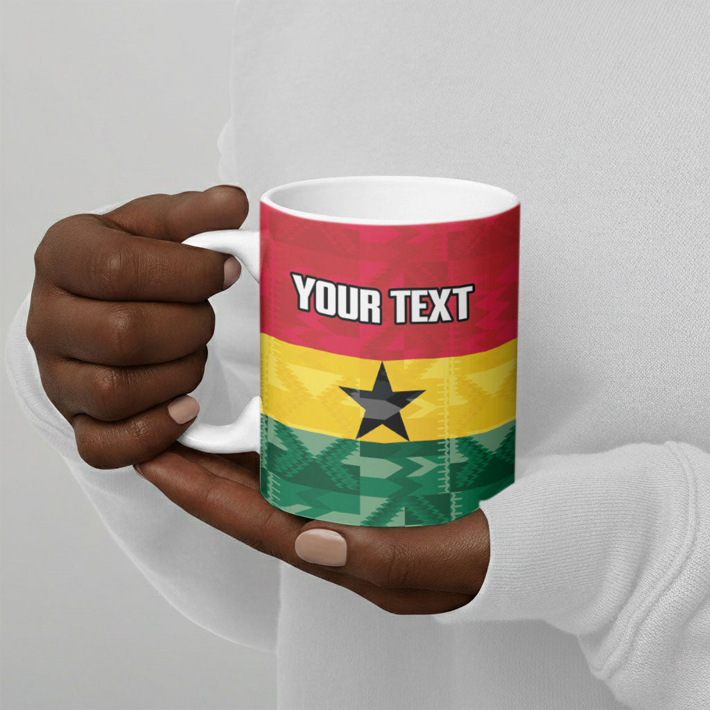 Ghana Football Custom Ceramic Mug Go Black Queens Kente Pattern
