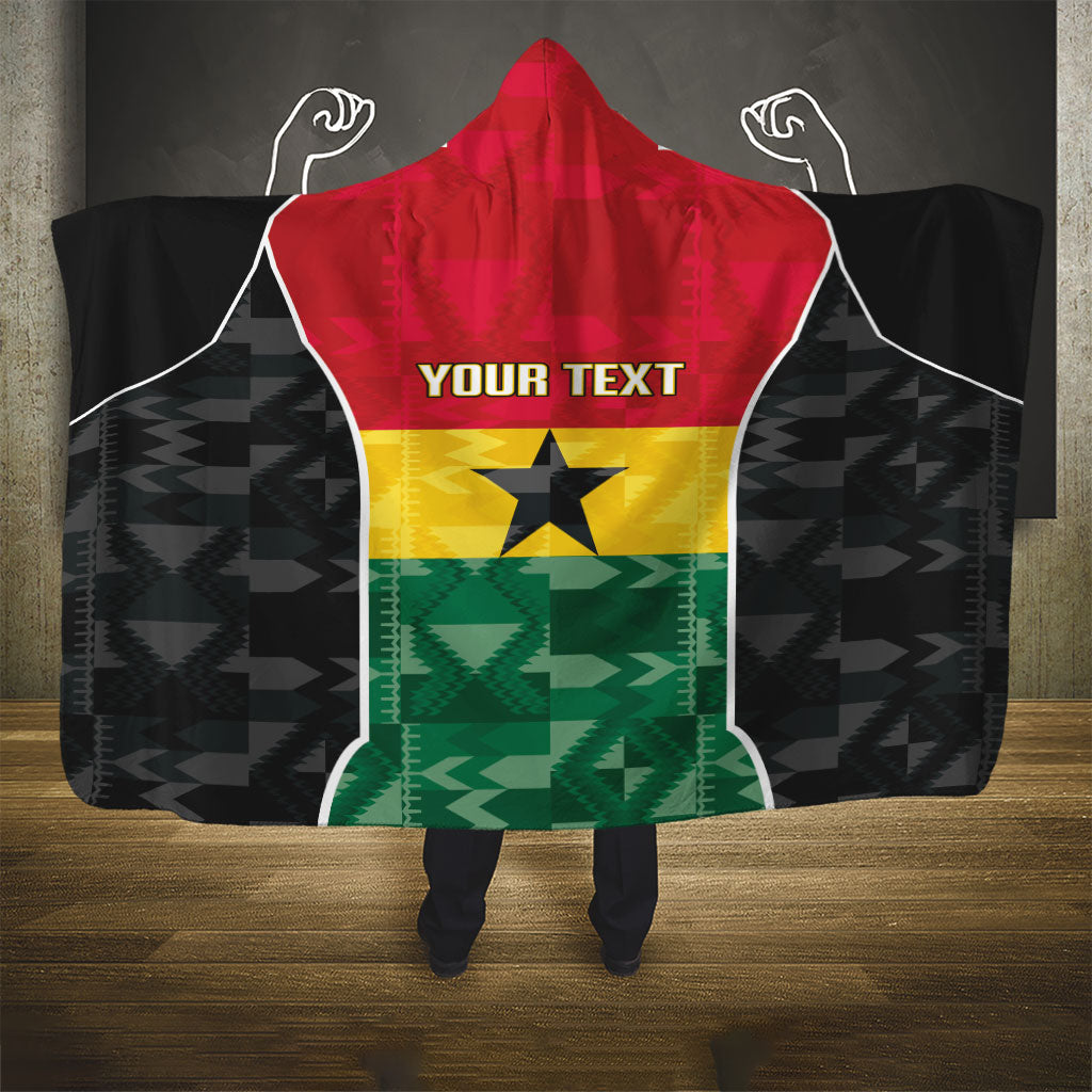 Ghana Football Custom Hooded Blanket Go Black Queens Kente Pattern