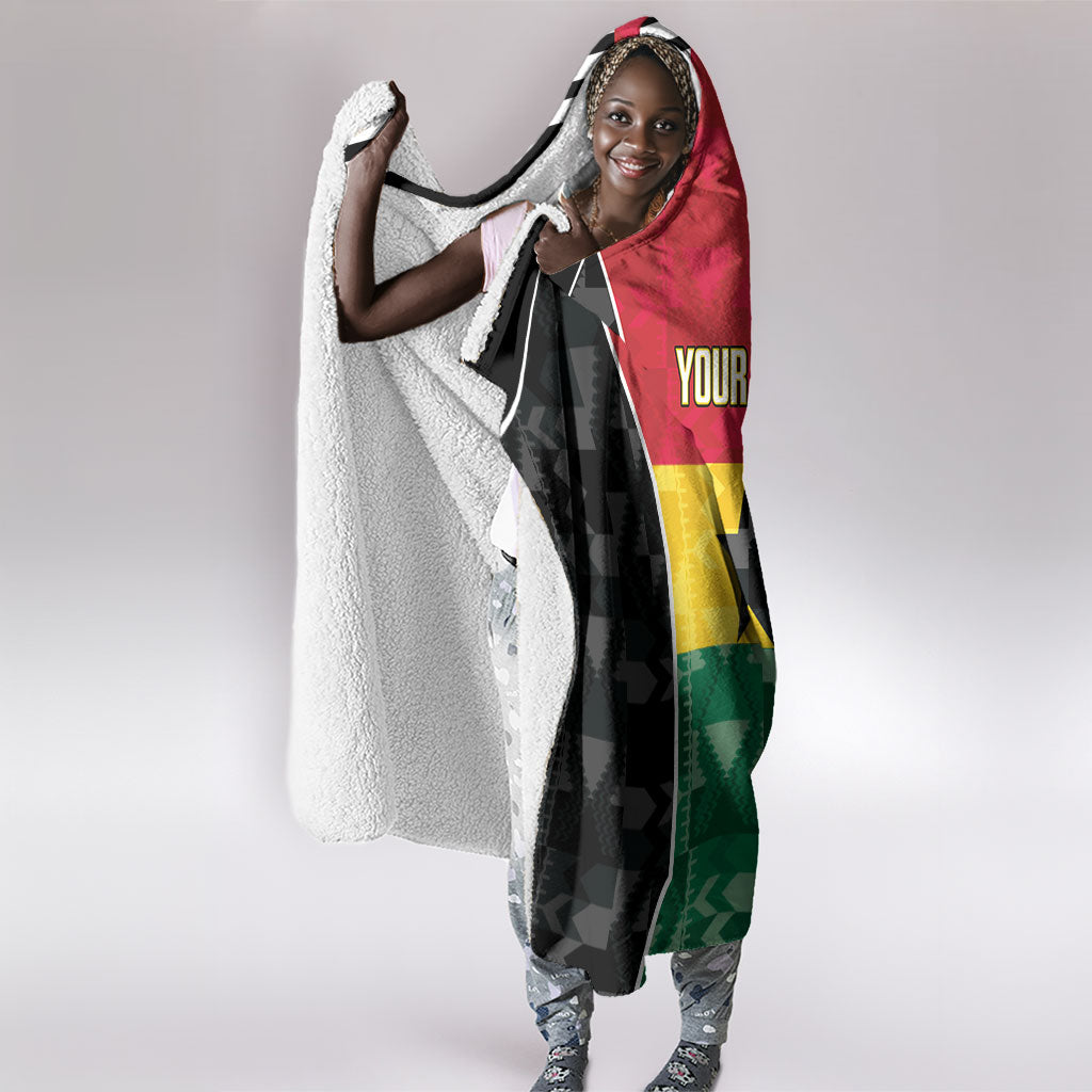 Ghana Football Custom Hooded Blanket Go Black Queens Kente Pattern
