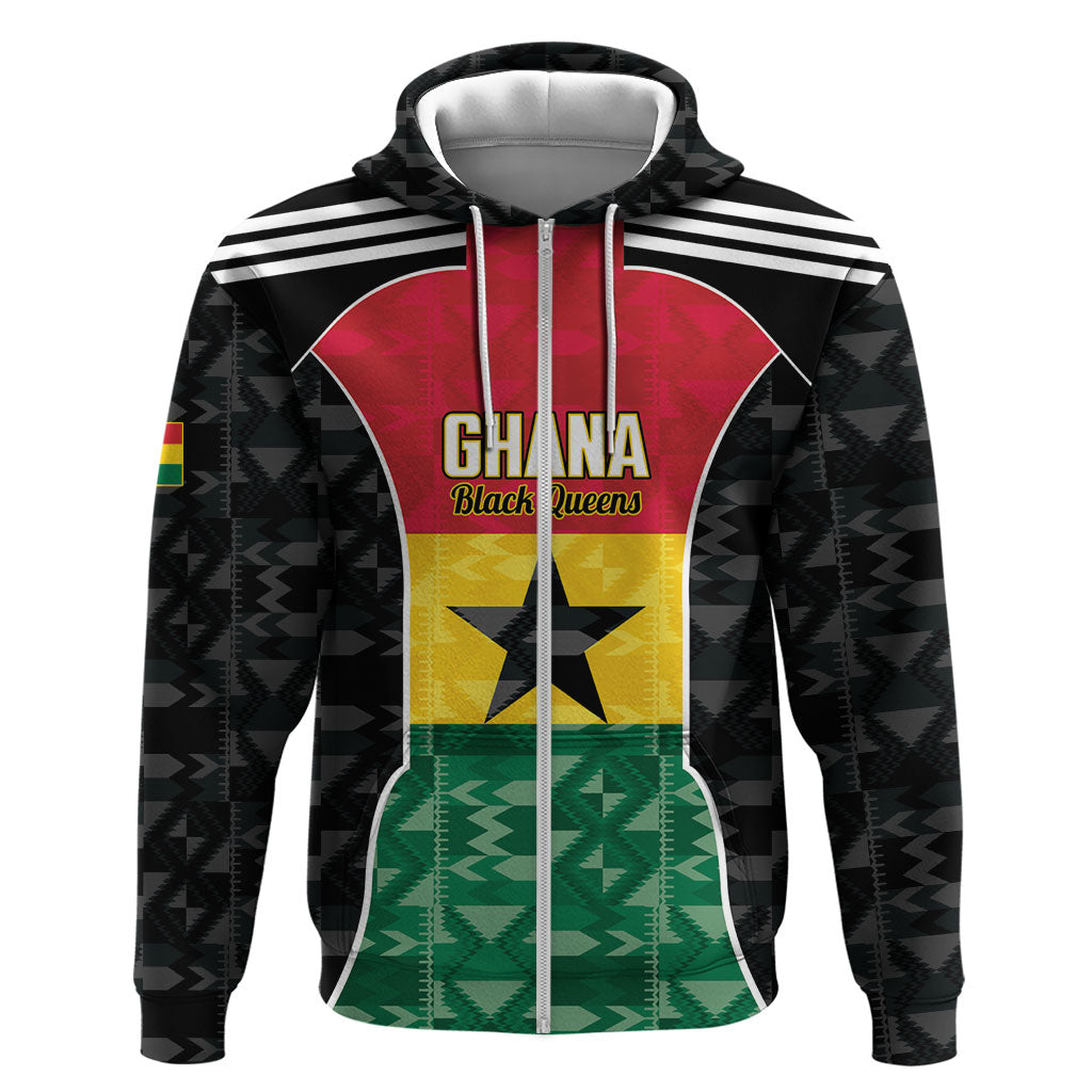 Ghana Football Custom Hoodie Go Black Queens Kente Pattern
