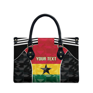 Ghana Football Custom Leather Bag Go Black Queens Kente Pattern