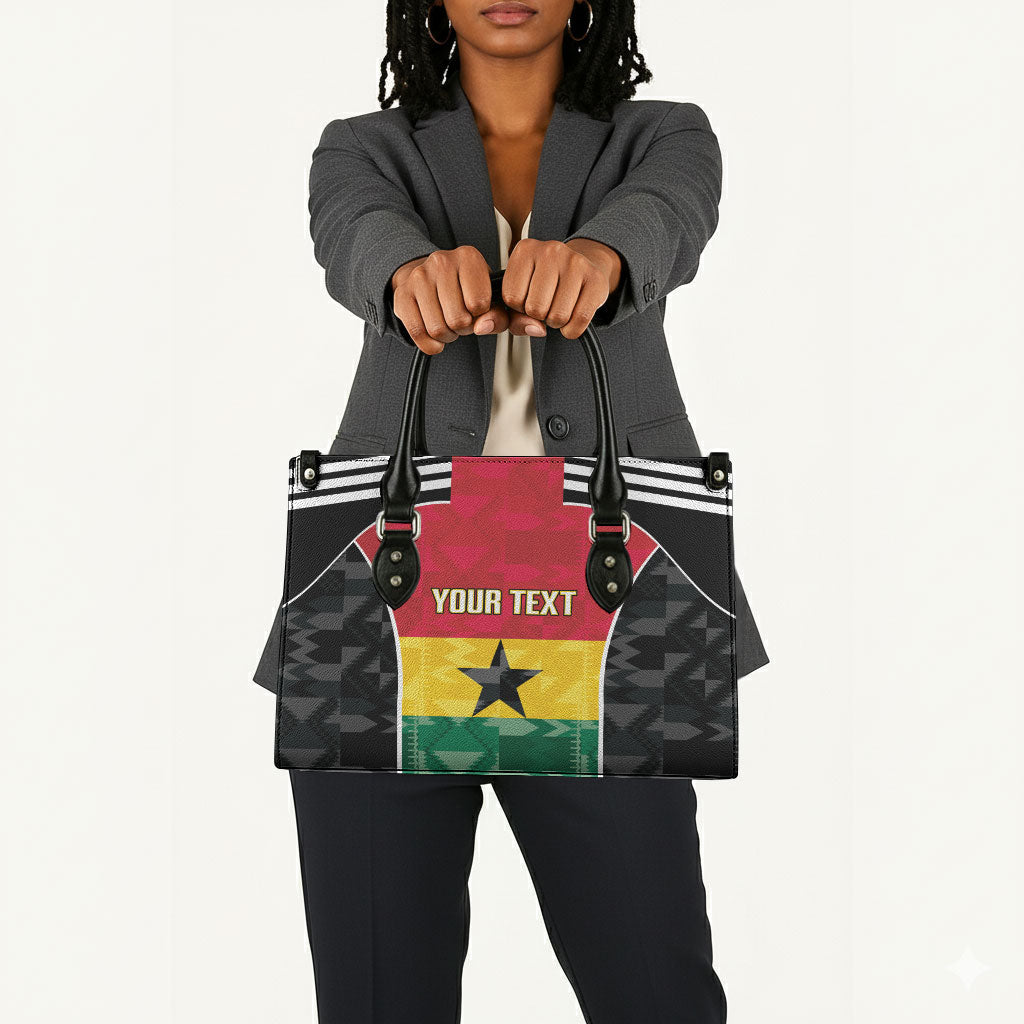 Ghana Football Custom Leather Bag Go Black Queens Kente Pattern