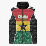 Ghana Football Custom Sleeveless Puffer Jacket Go Black Queens Kente Pattern