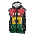 Ghana Football Custom Sleeveless Zip Hoodie Go Black Queens Kente Pattern