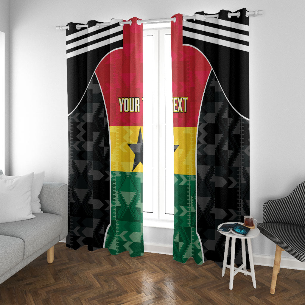 Ghana Football Custom Window Curtain Go Black Queens Kente Pattern